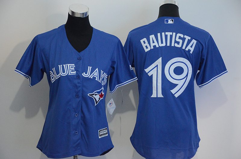 Womens 2017 MLB Toronto Blue Jays #19 Bautista Blue Jerseys->women mlb jersey->Women Jersey